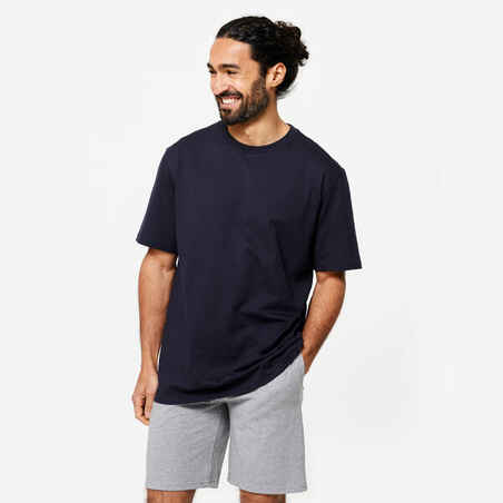 Playera de fitness azul marino para hombre 500 Essential