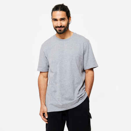 Playera de fitness gris claro para hombre 500 Essential