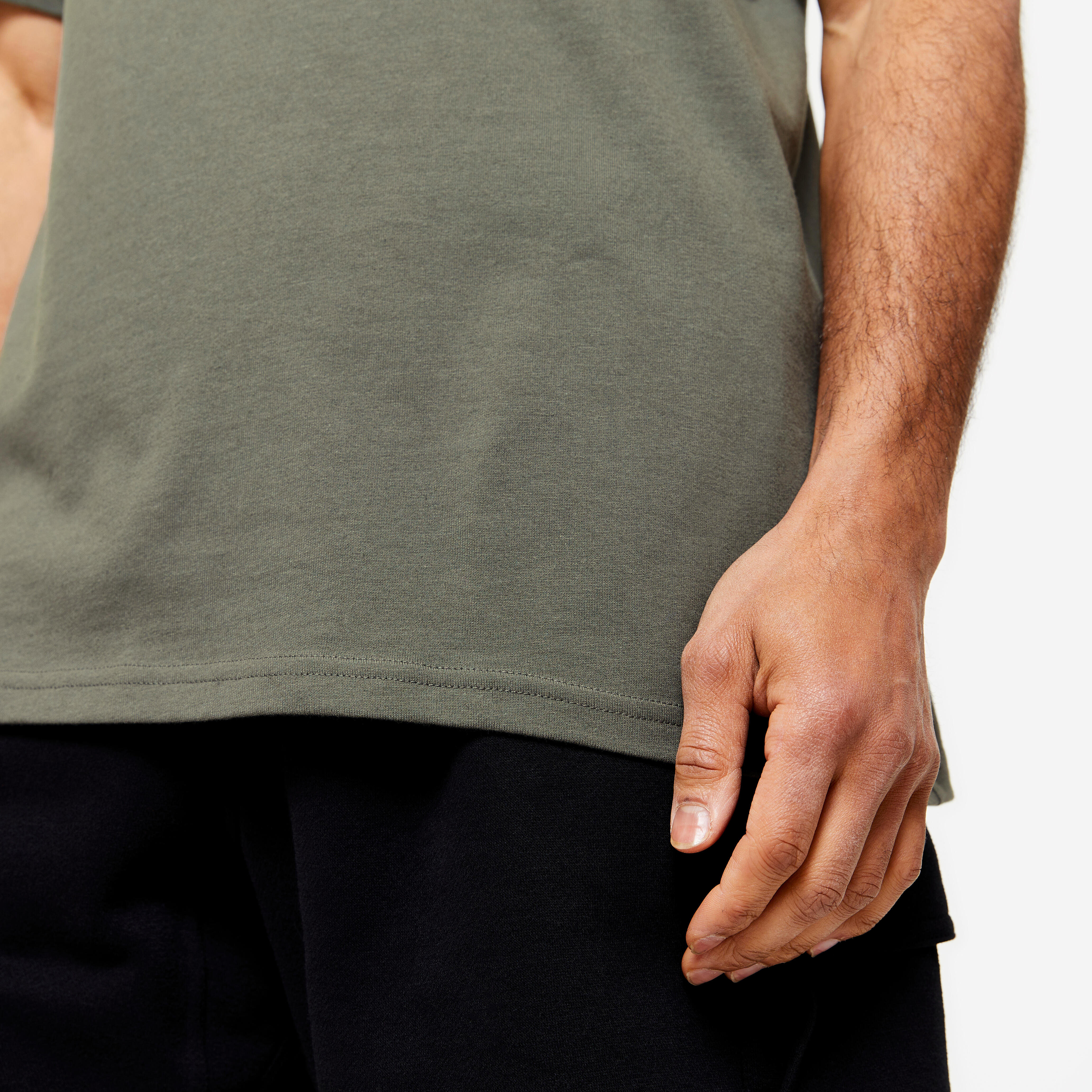 Men's Gym T-Shirt Cotton 500 Essentials-Grey Khaki