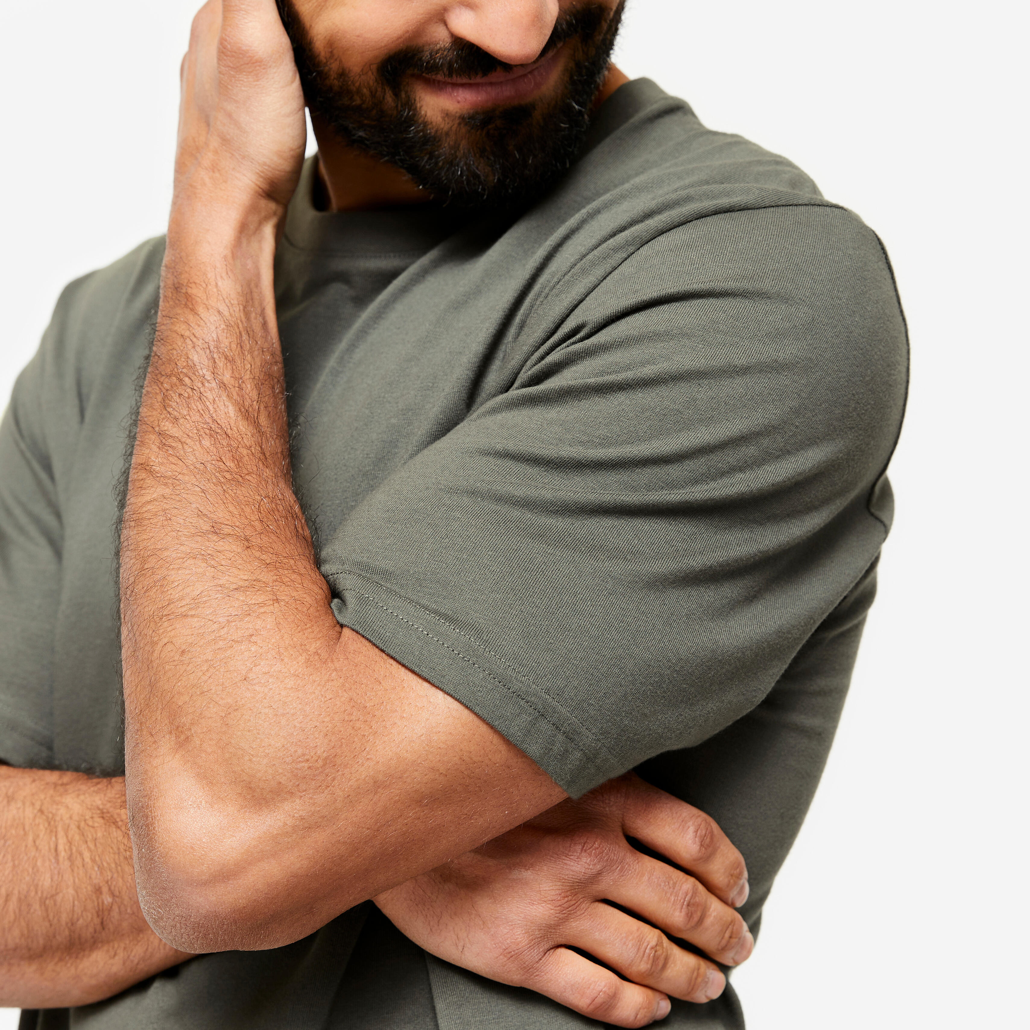 Men's Gym T-Shirt Cotton 500 Essentials-Grey Khaki