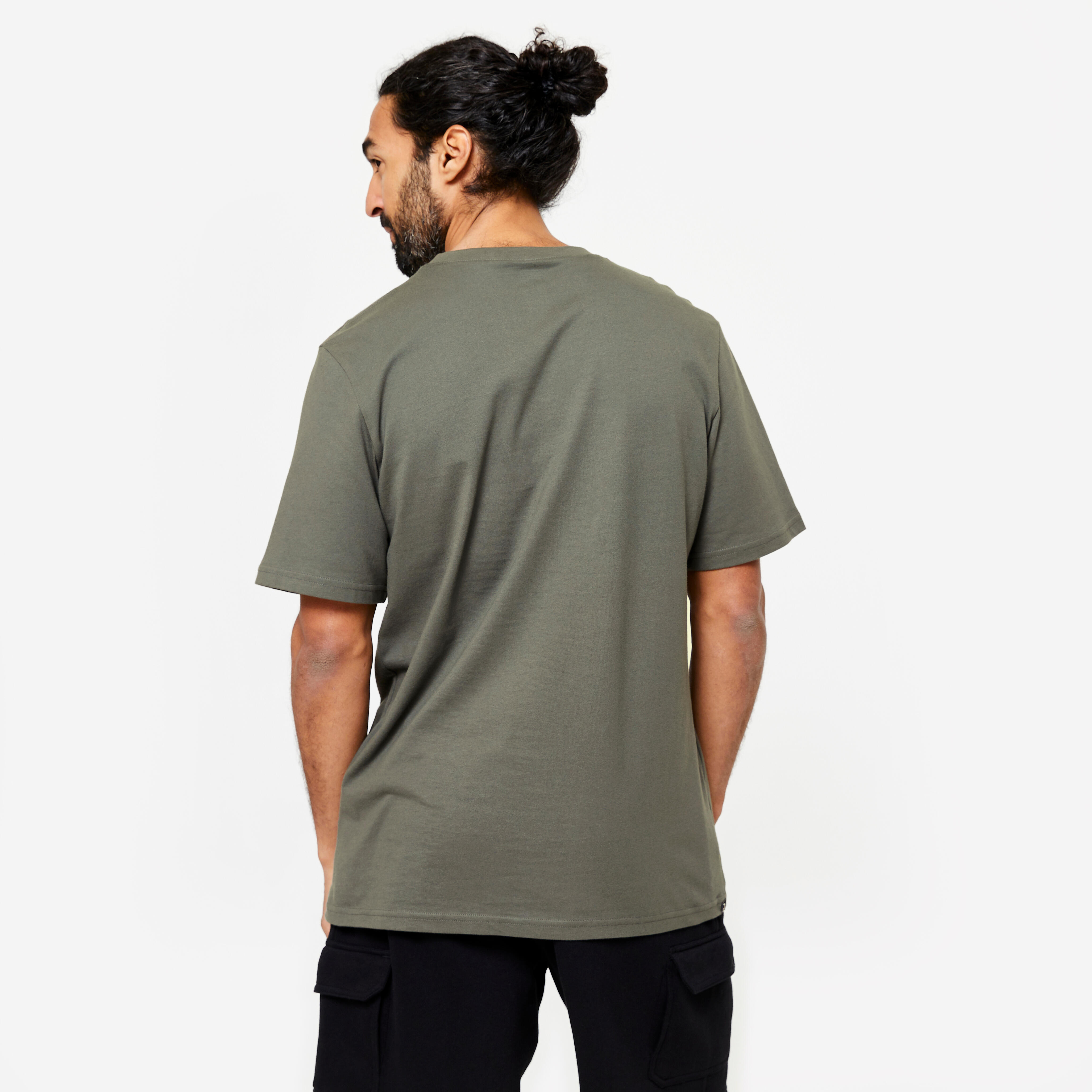 Men's Gym T-Shirt Cotton 500 Essentials-Grey Khaki