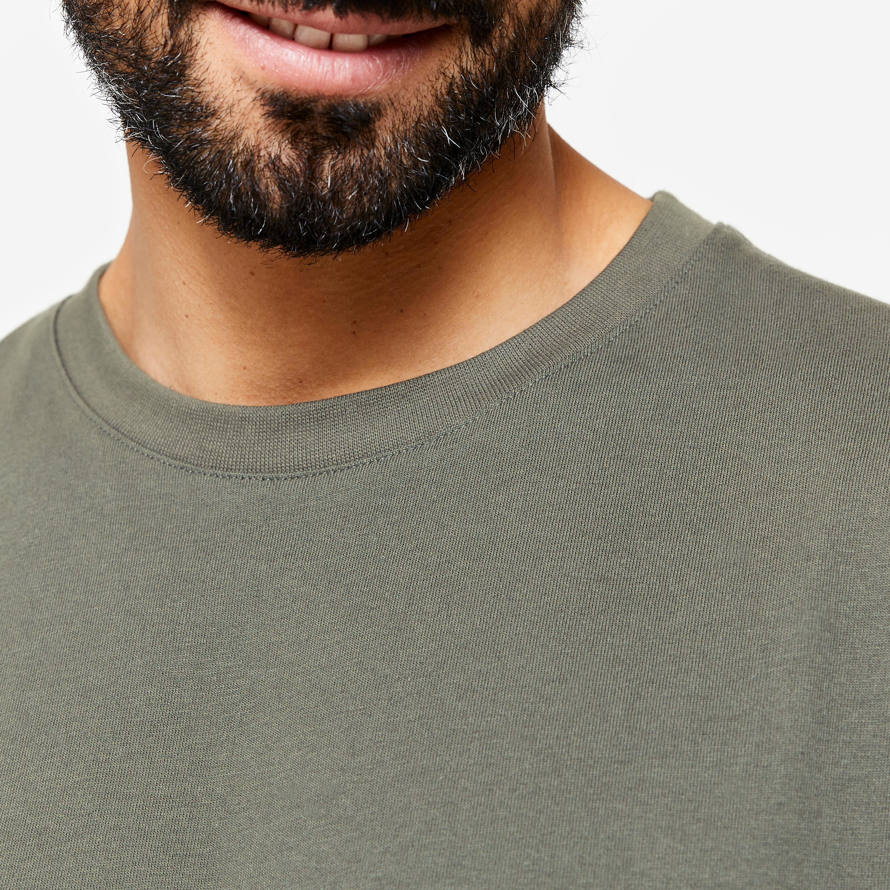 Men's Gym T-Shirt Cotton 500 Essentials-Grey Khaki