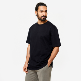 T-shirt fitness homme col rond manches courtes, noir