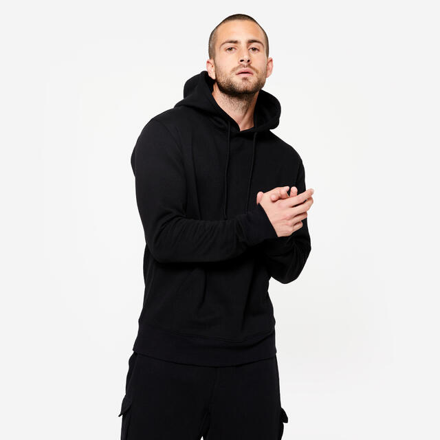 Sweatshirt com Capuz Quente em Moletão Homem Preto
