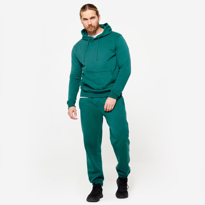 Warme molton hoodie heren turquoise