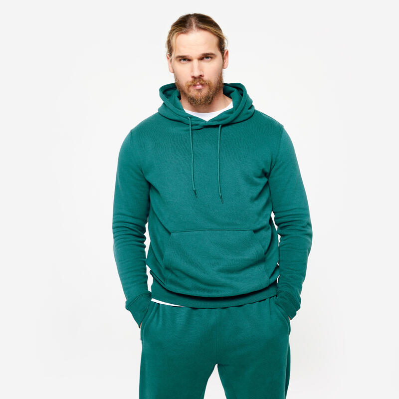 Warme molton hoodie heren turquoise