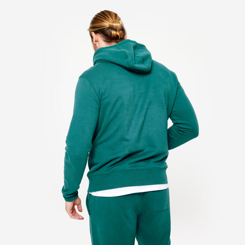 Warme molton hoodie heren turquoise