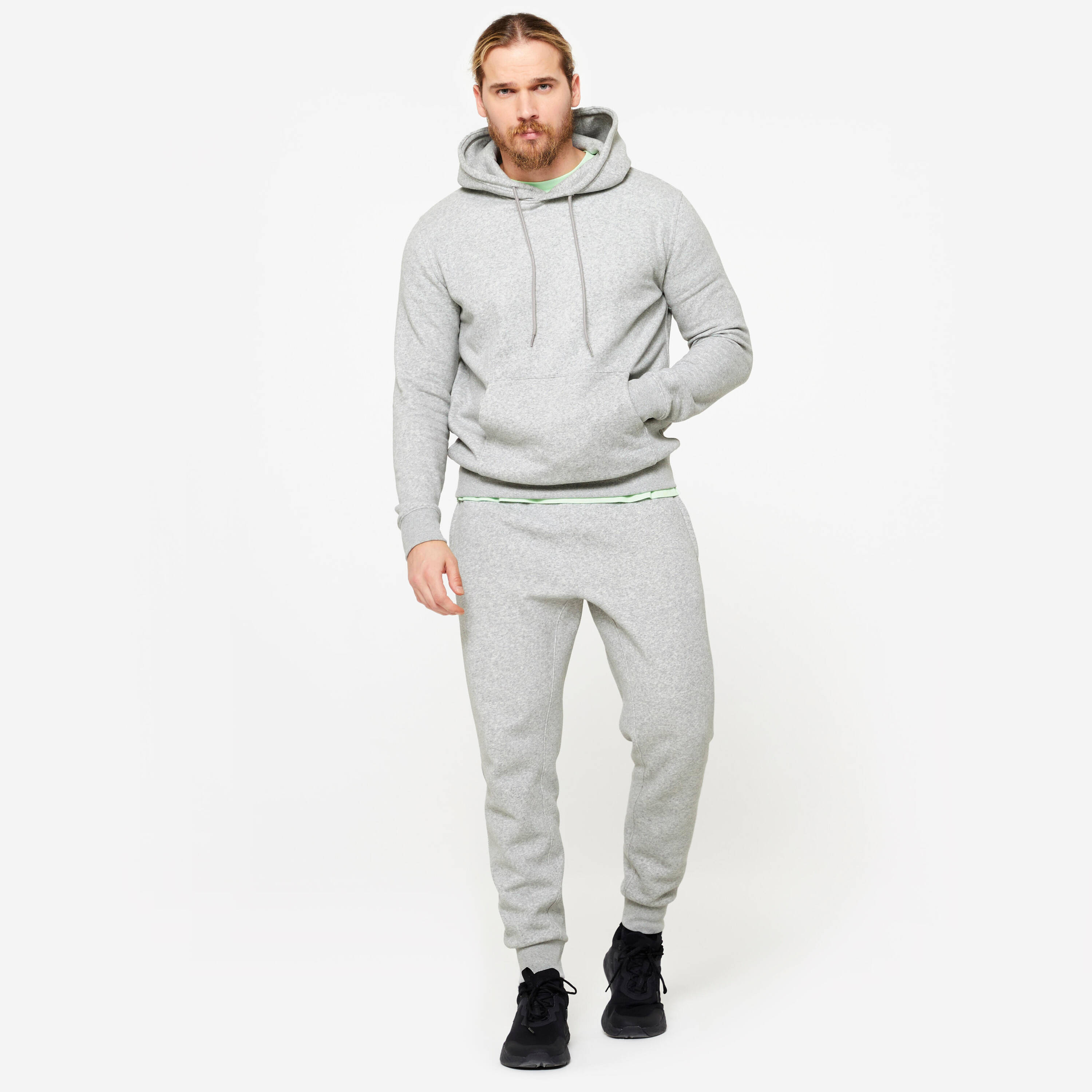 Men's Warm Brushed Fleece Hooded Sweatshirt - Grey -  3