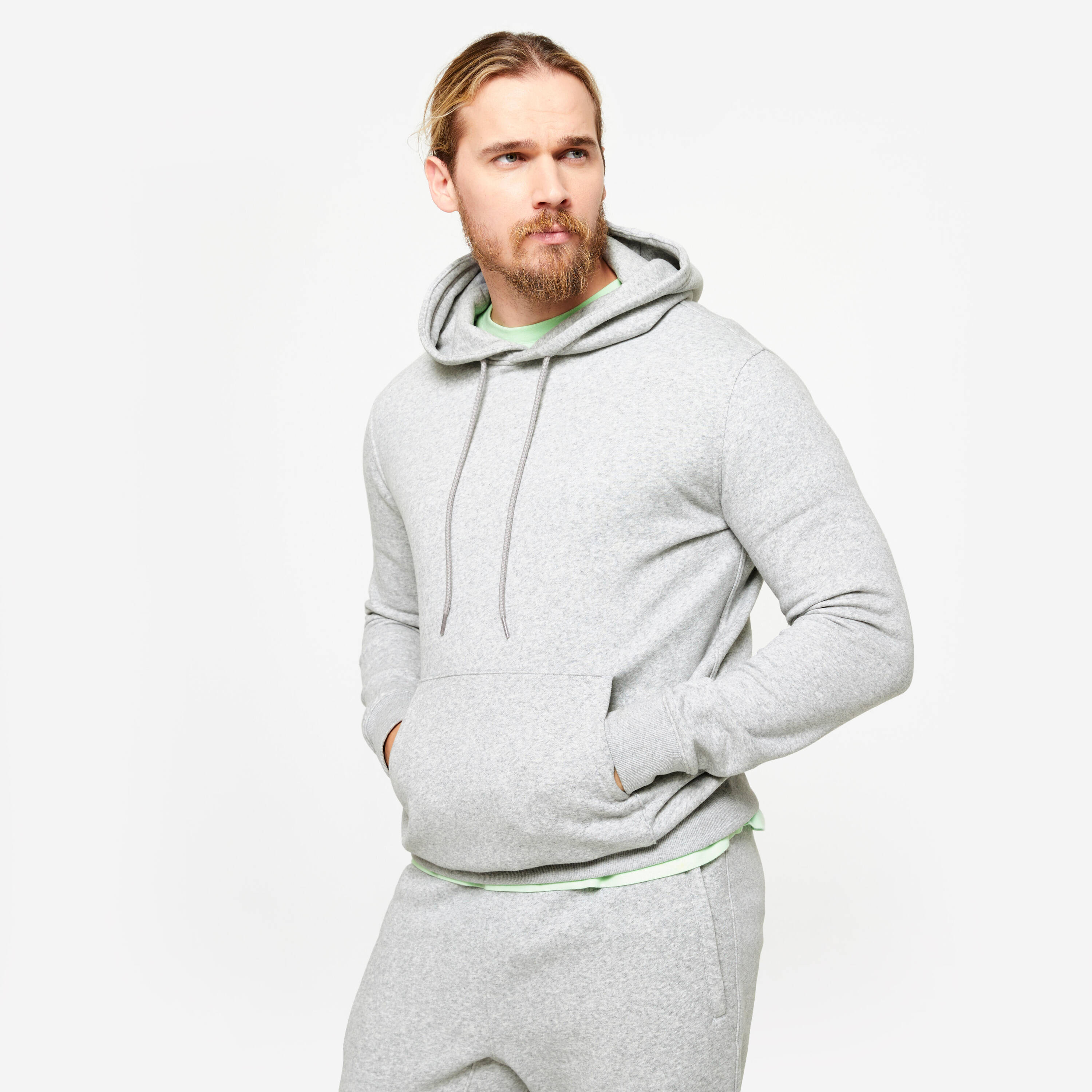 Men's Warm Brushed Fleece Hooded Sweatshirt - Grey -  1