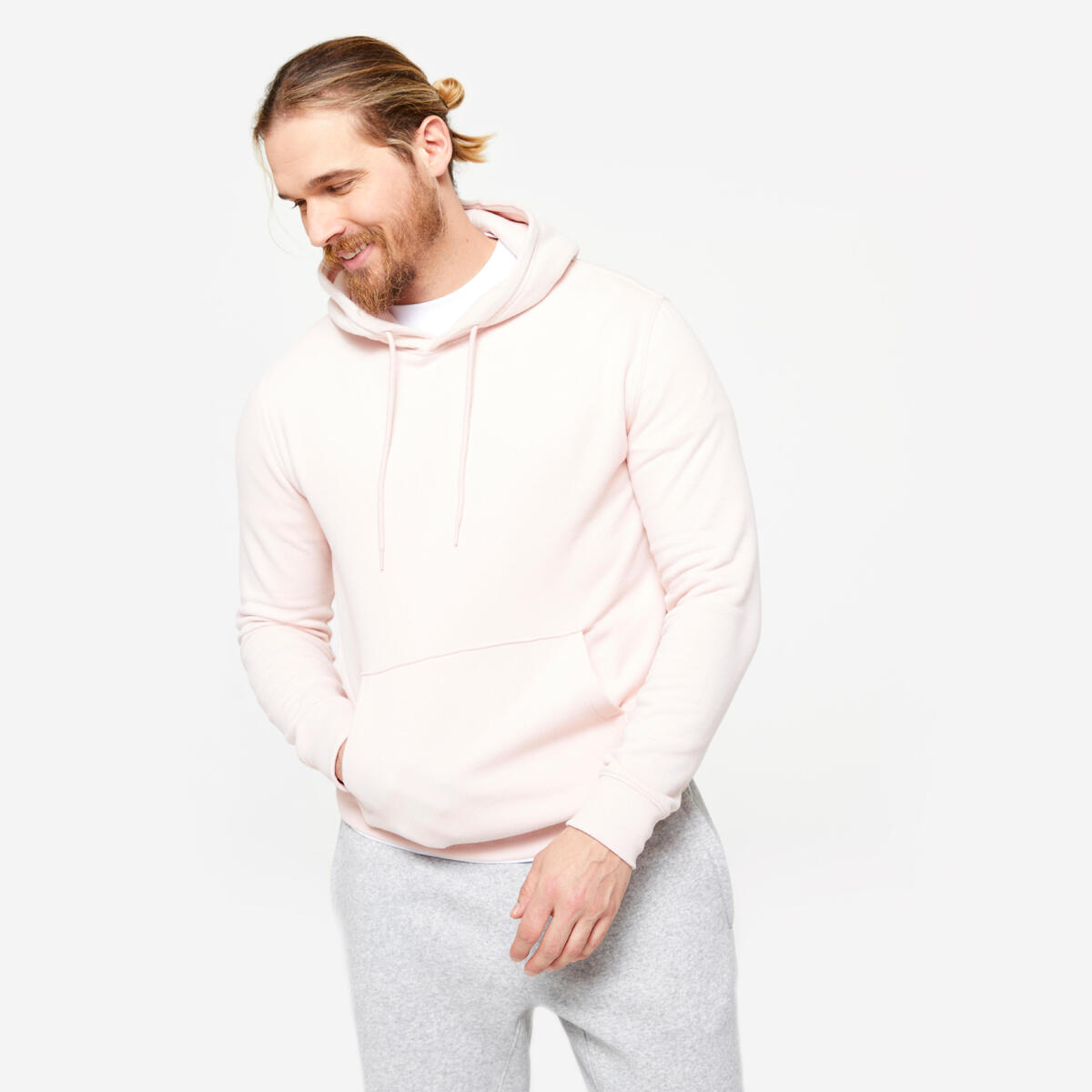 Sweat à capuche chaud en molleton homme, rose cendré