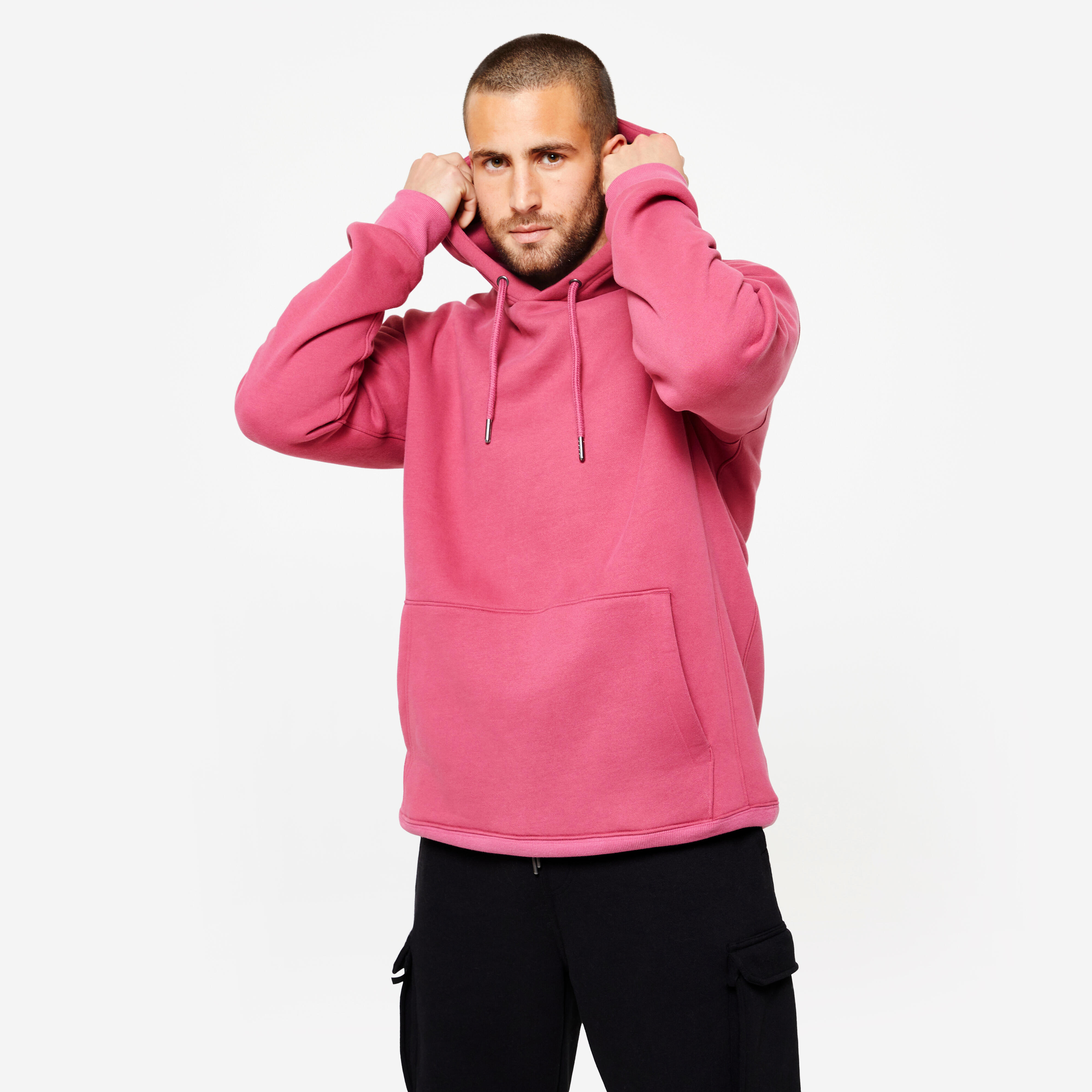Men s Hoodie 520 ash hibiscus pink Domyos Decathlon