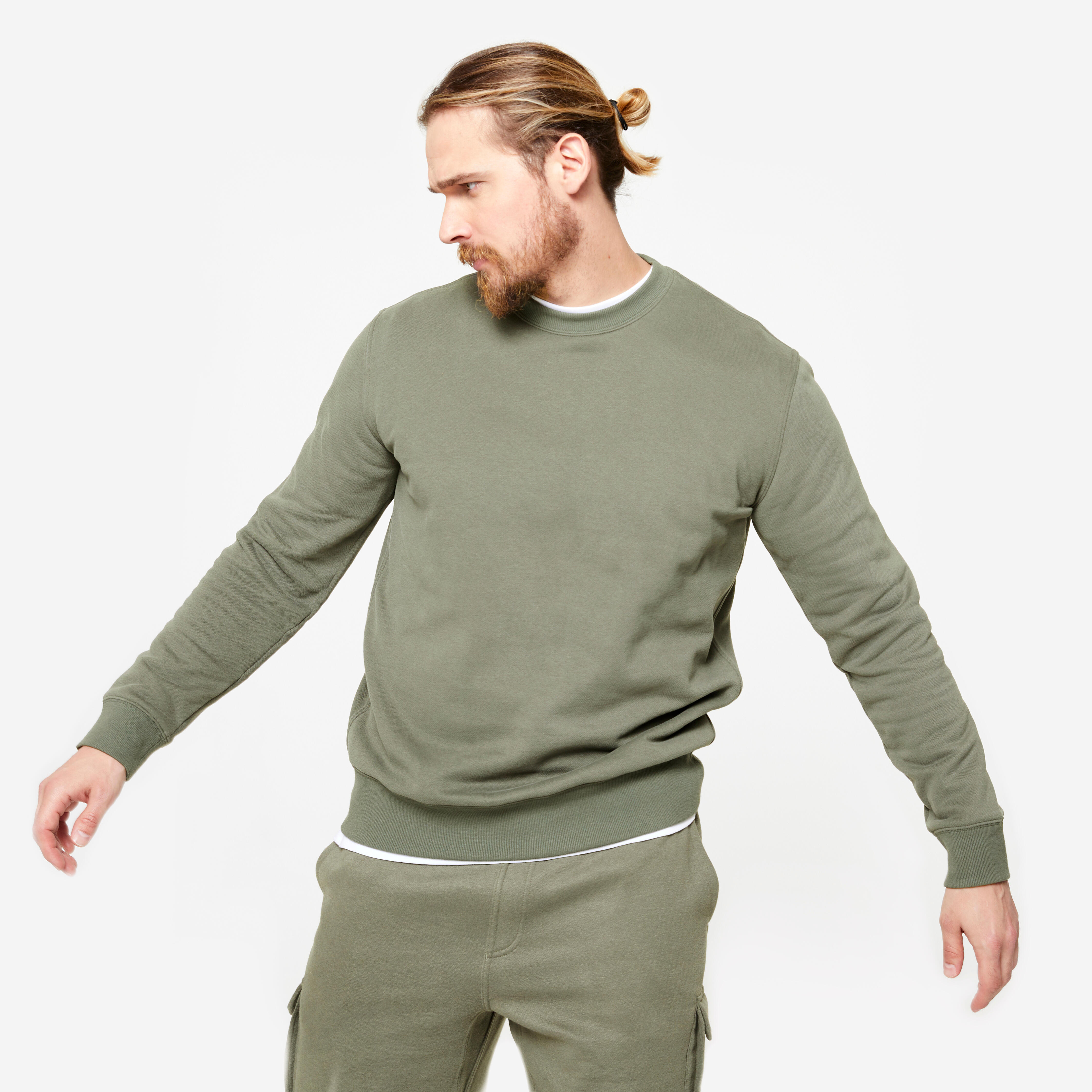 Chandail en molleton homme 500 Essentiel Vert Kaki Cendr Domyos Decathlon