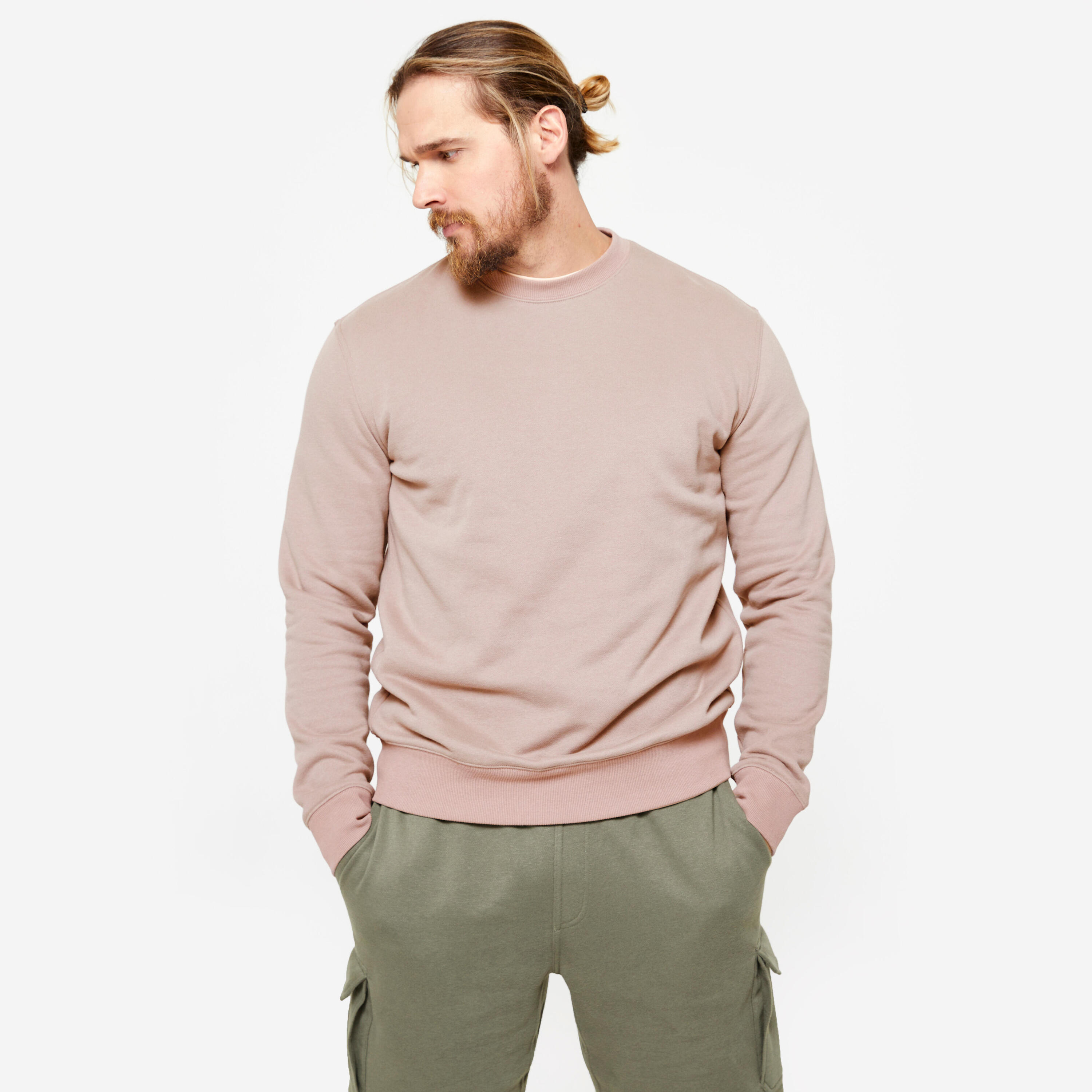 DOMYOS Men's Warm Brushed Fleece Sweatshirt - Frosted Brown