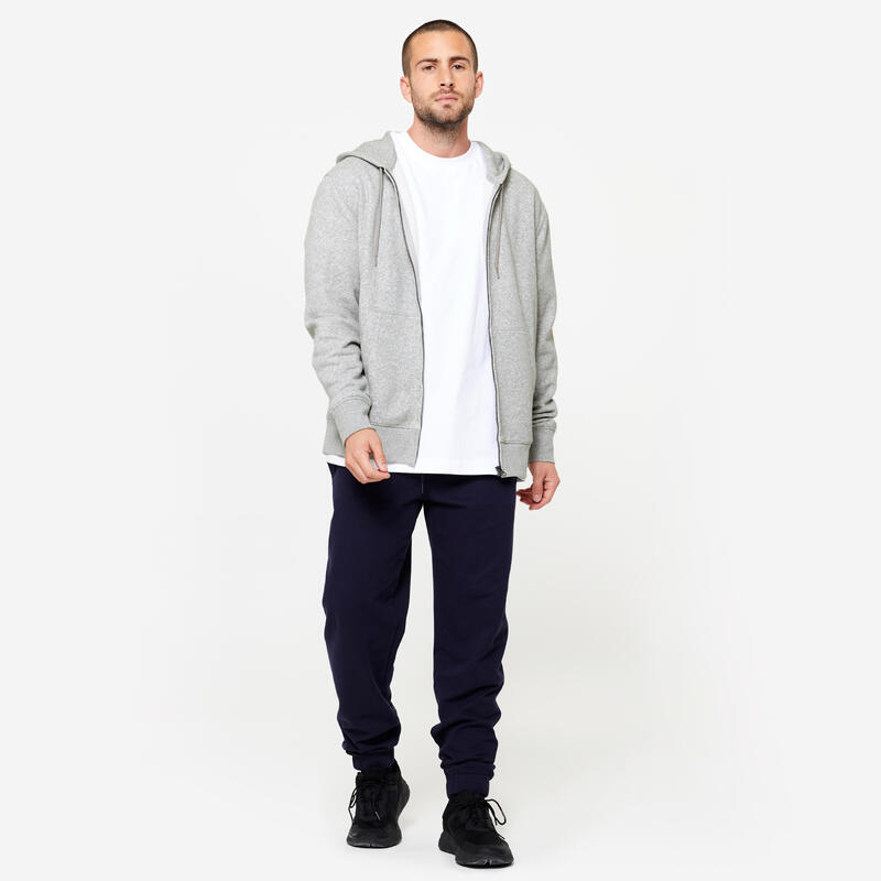 Sweat zippé à capuche de fitness en molleton homme, gris clair