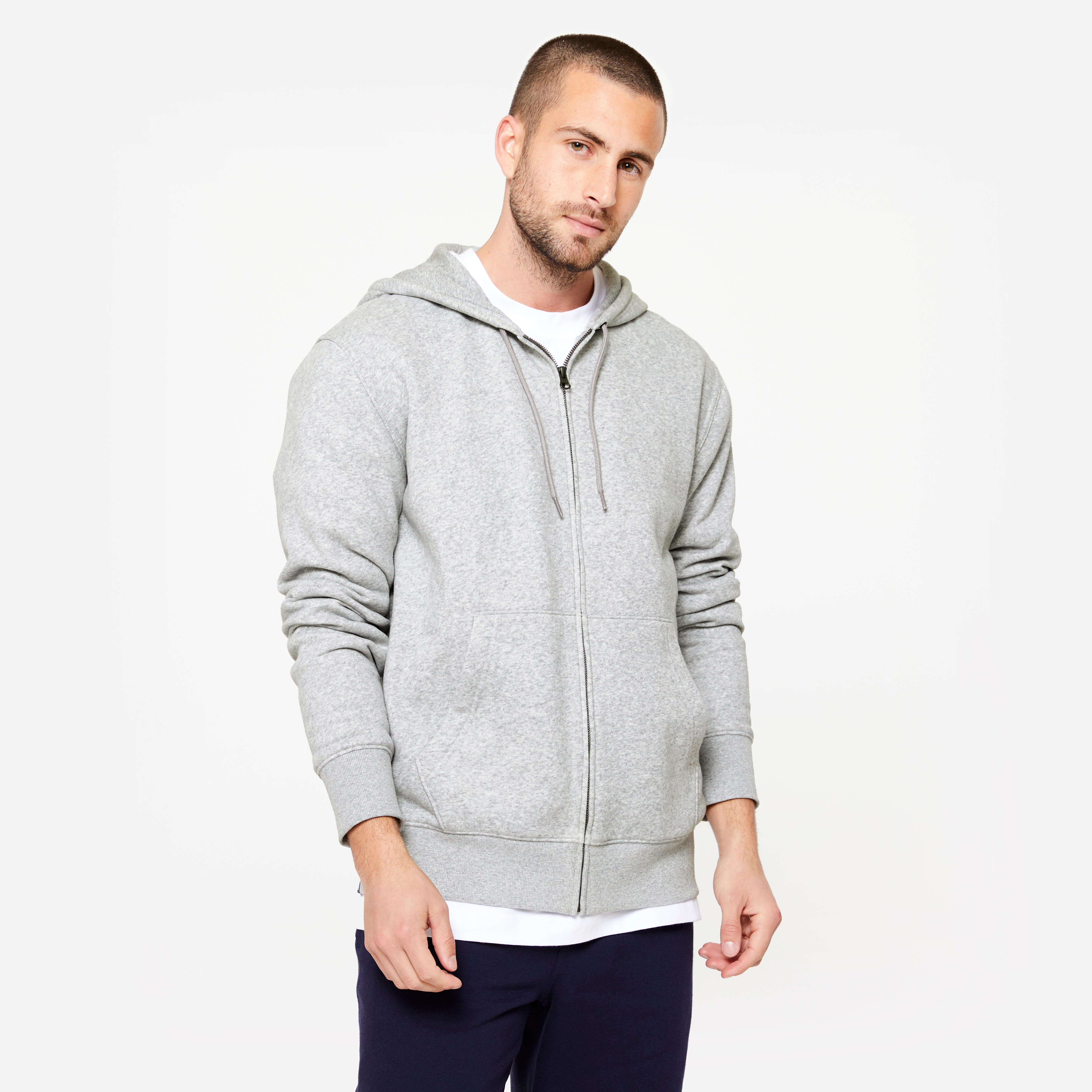 Men's Fleece Zip-Up Fitness Hoodie - Light Grey - Decathlon