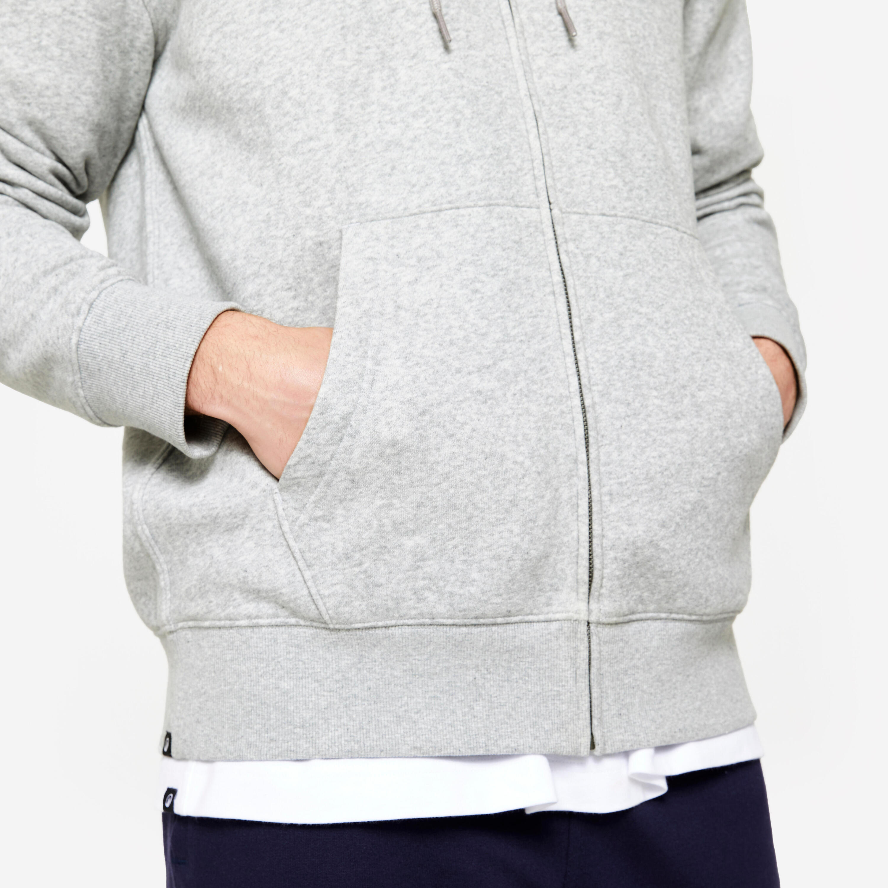 Molton capuchonvest voor fitness heren lichtgrijs 6/7
