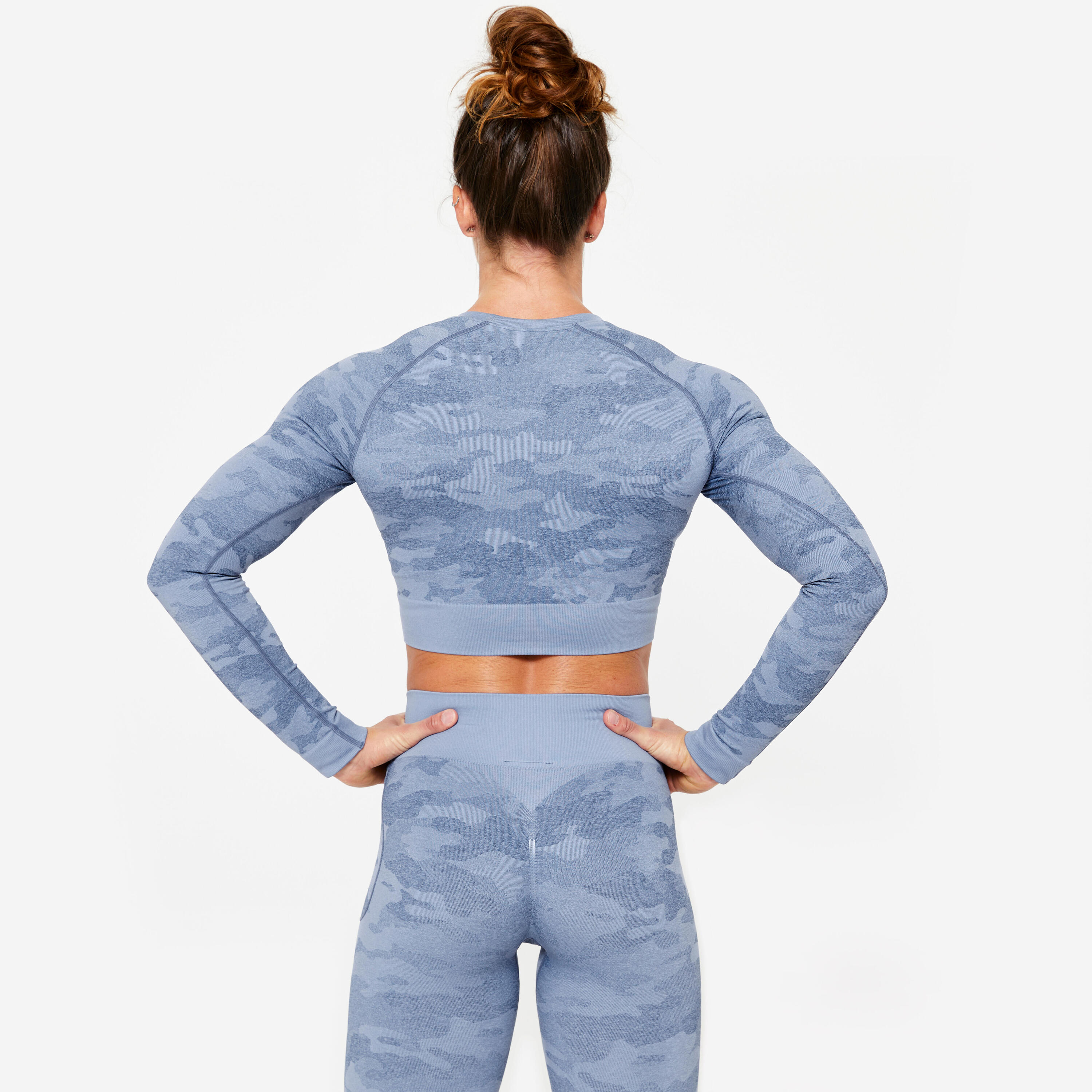 Camiseta Mujer Azul Crop Top Manga Larga 4/8