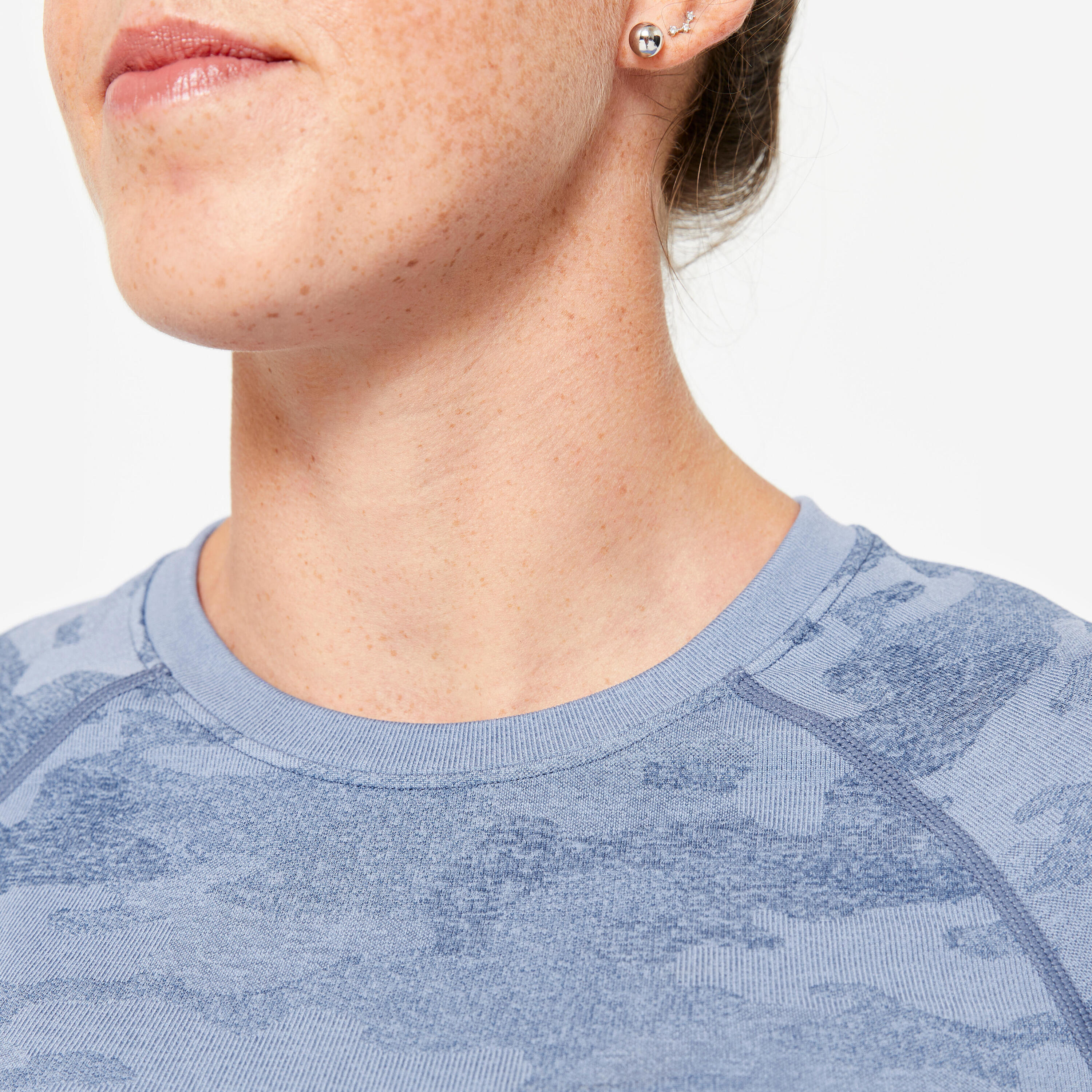 Camiseta Mujer Azul Crop Top Manga Larga 5/8