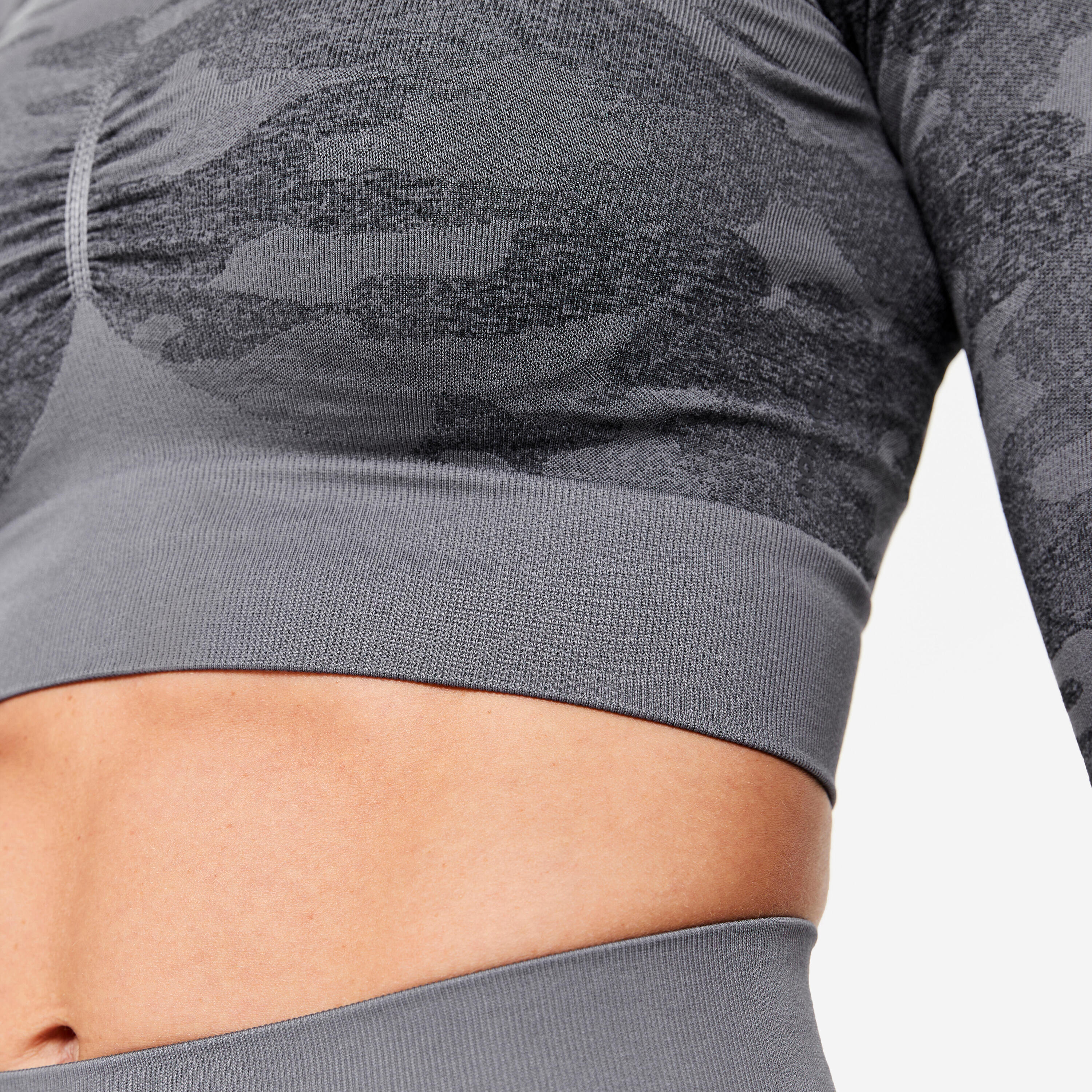 Tee-shirt crop top manches longues femme, gris 8/8