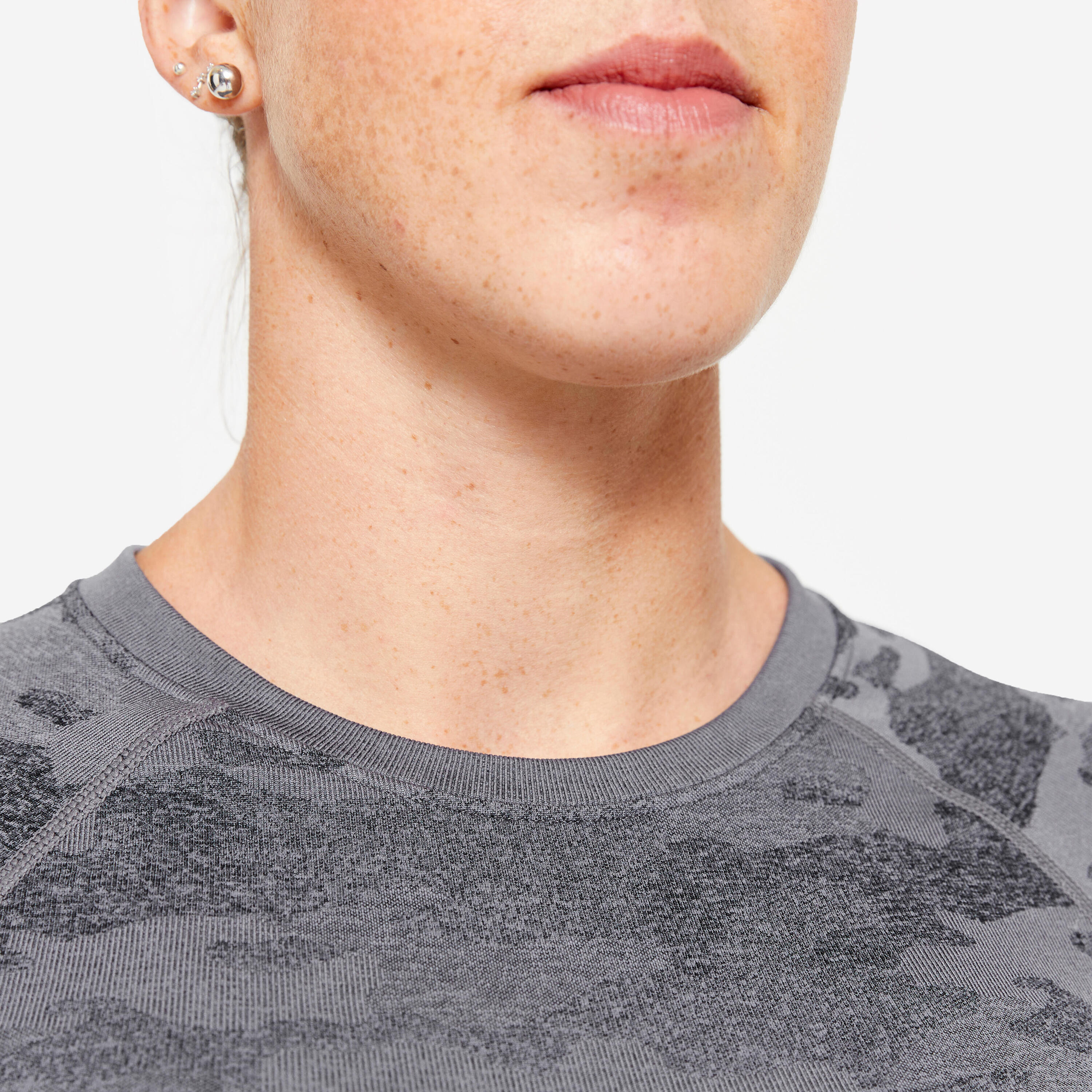 Tee-shirt crop top manches longues femme, gris 5/8