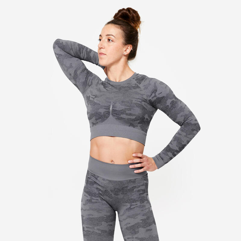 Bluză 900 Fitness Crop top Gri Damă