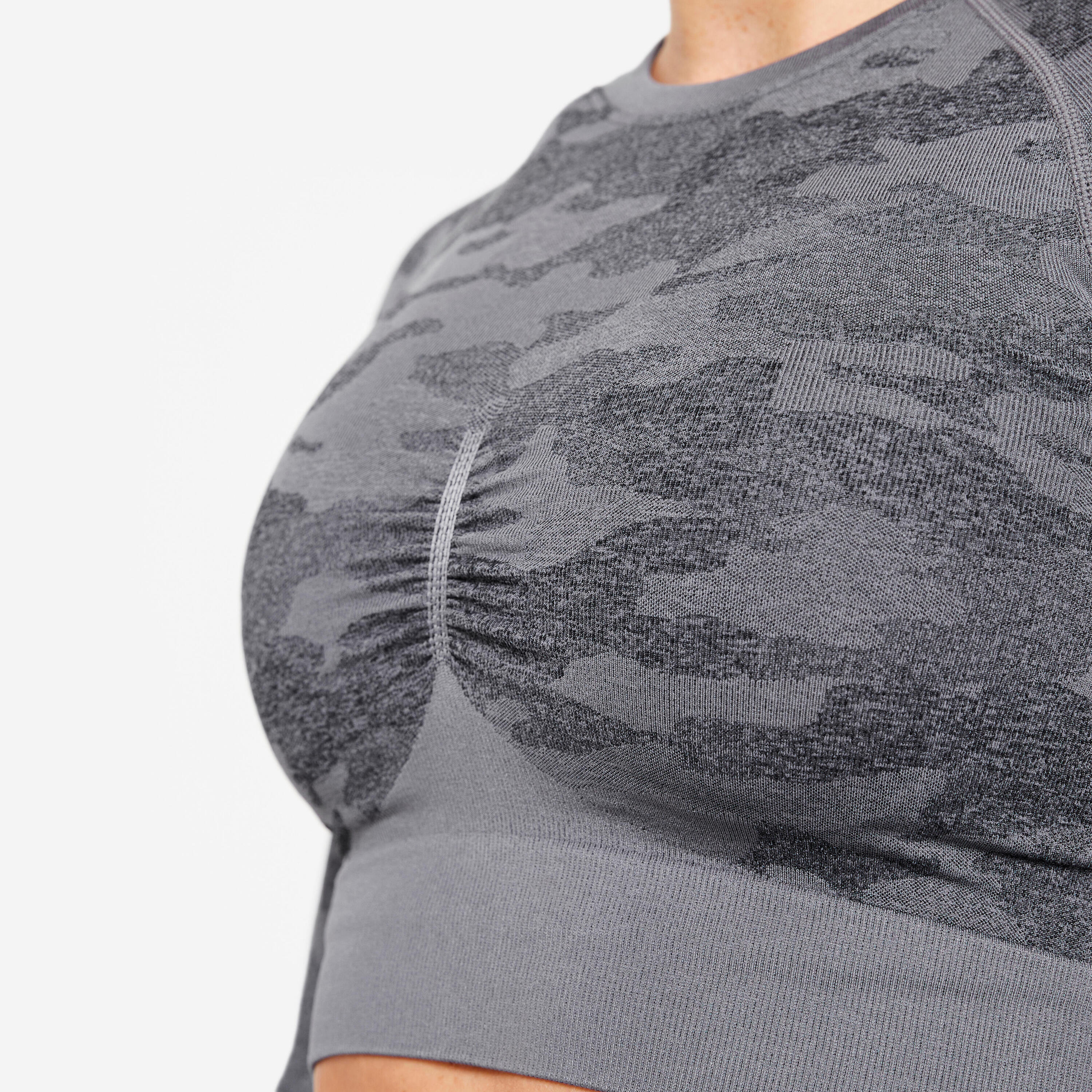 Tee-shirt crop top manches longues femme, gris 3/8