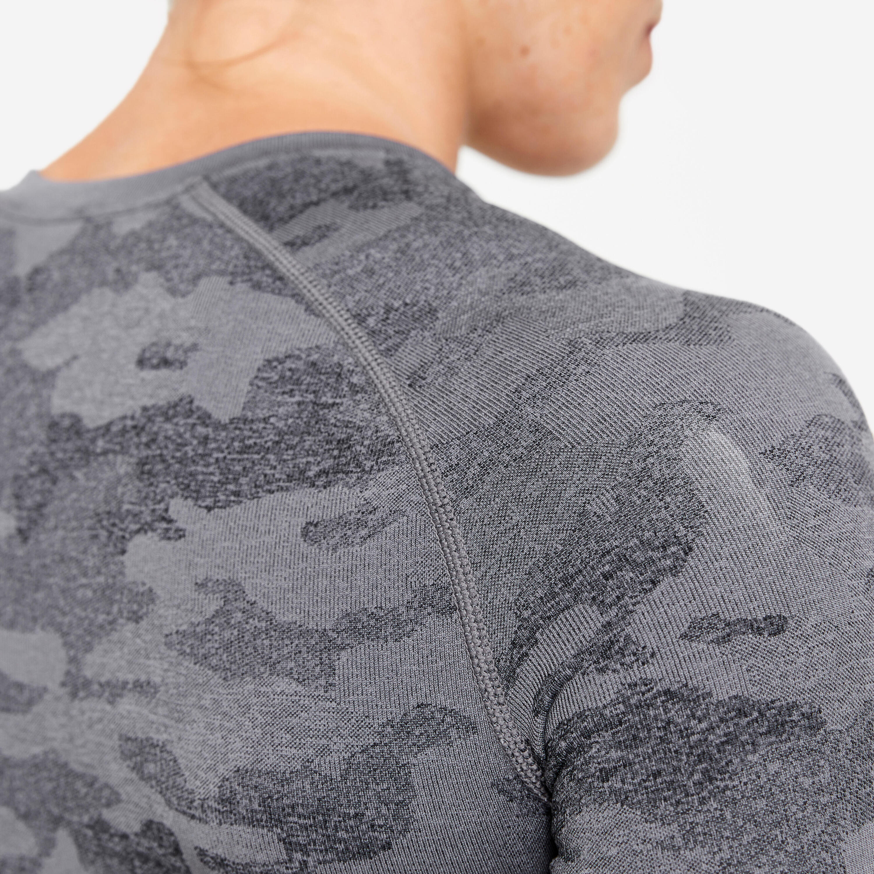 Tee-shirt crop top manches longues femme, gris 6/8