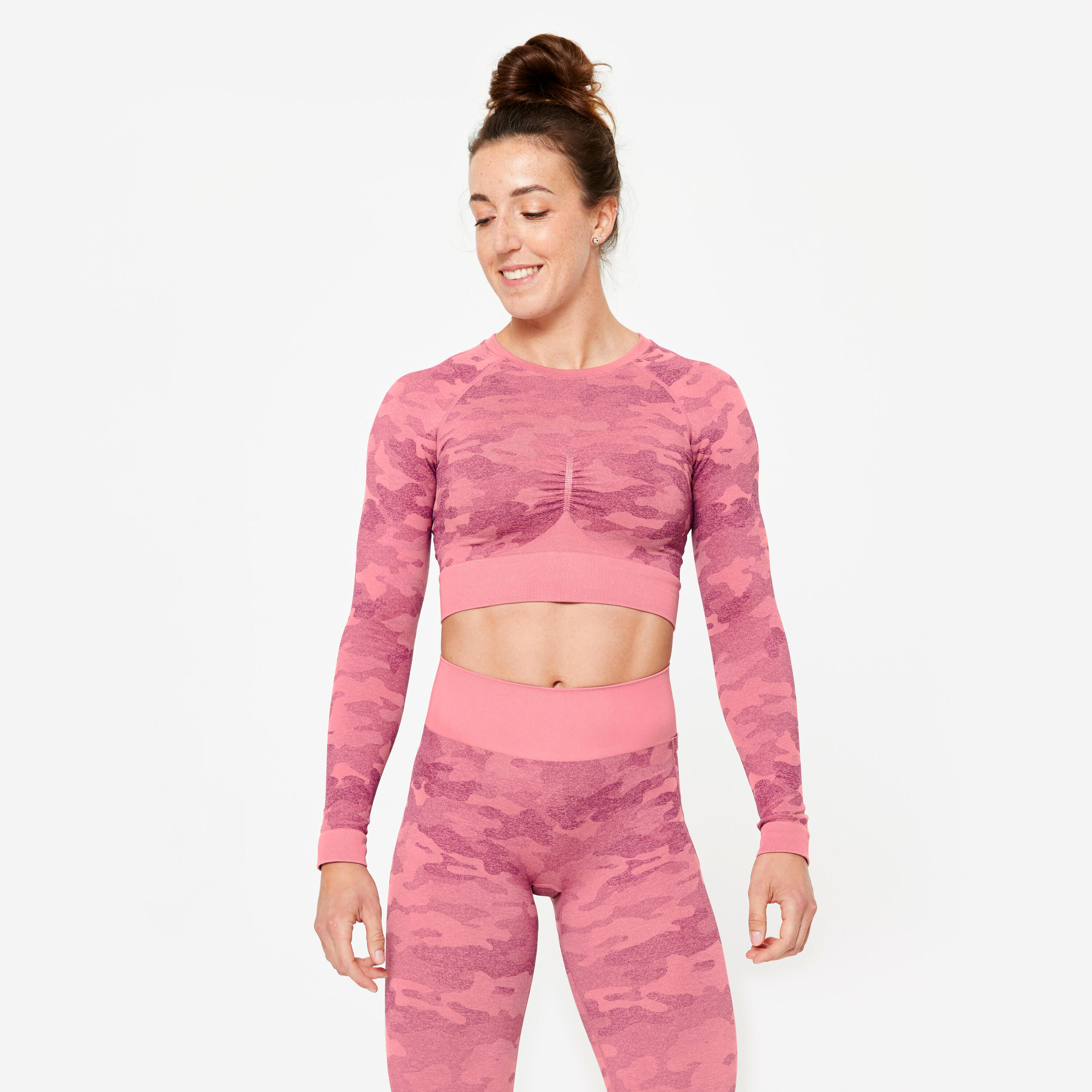 DOMYOS Women's Long-Sleeved Crop Top T-Shirt - Pink