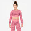 Crop-top dames-T-shirt met lange mouwen voor cardiofitness roze