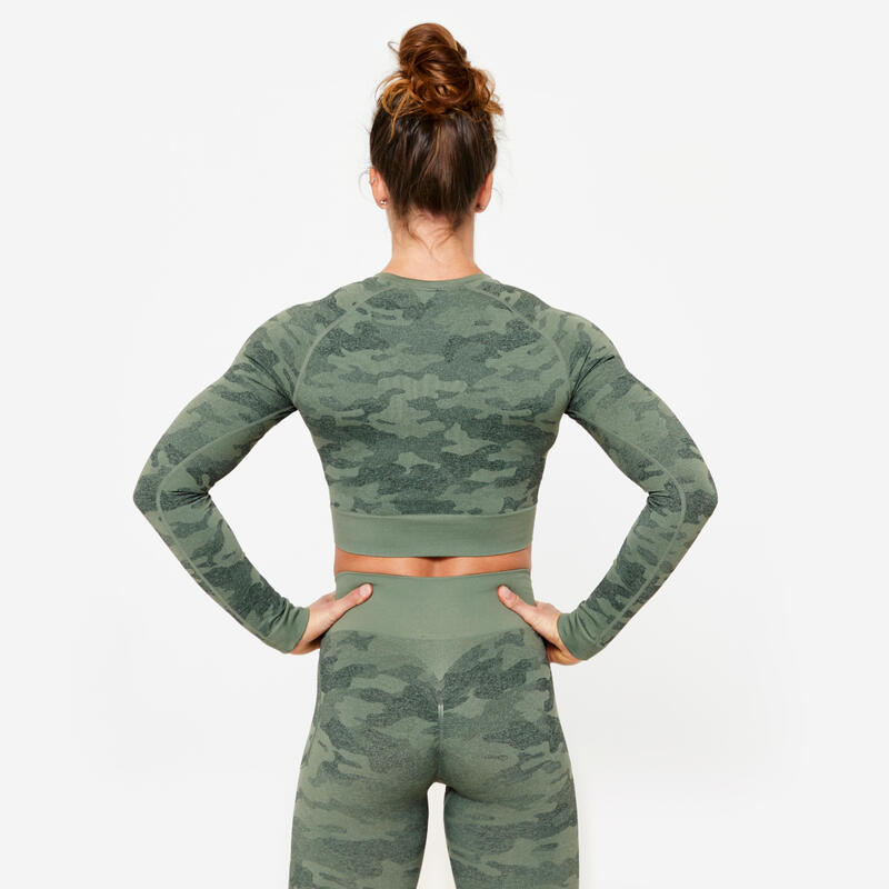 Bluză 900 Fitness Crop top Verde Damă