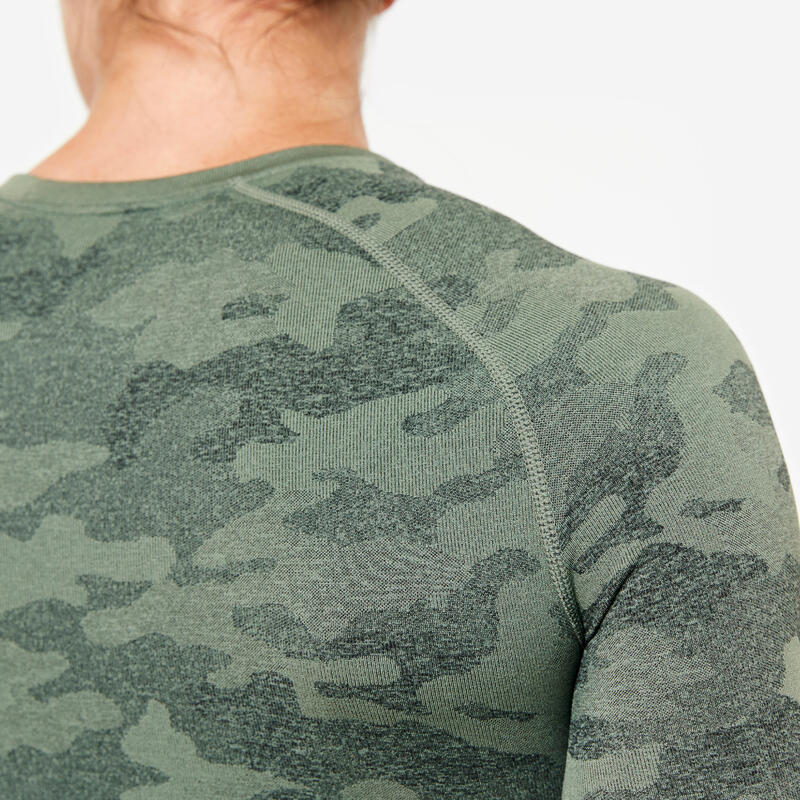 Tee-shirt crop top manches longues femme, vert