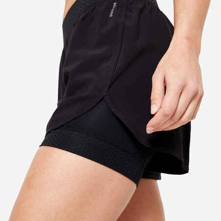 Women's Double Layer Fitness Shorts - Black