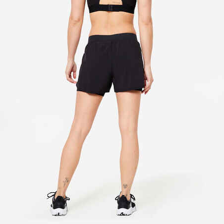 Women's 2-in-1 Anti-Chafing Fitness Cardio Shorts - Black