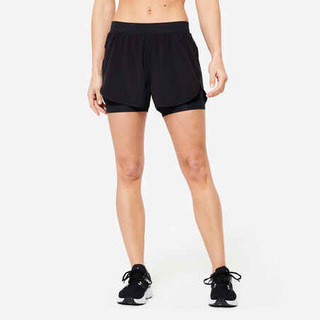 Women's Double Layer Fitness Shorts - Black