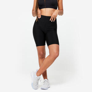 Mallas ciclistas cortas fitness talle alto Mujer Domyos negro