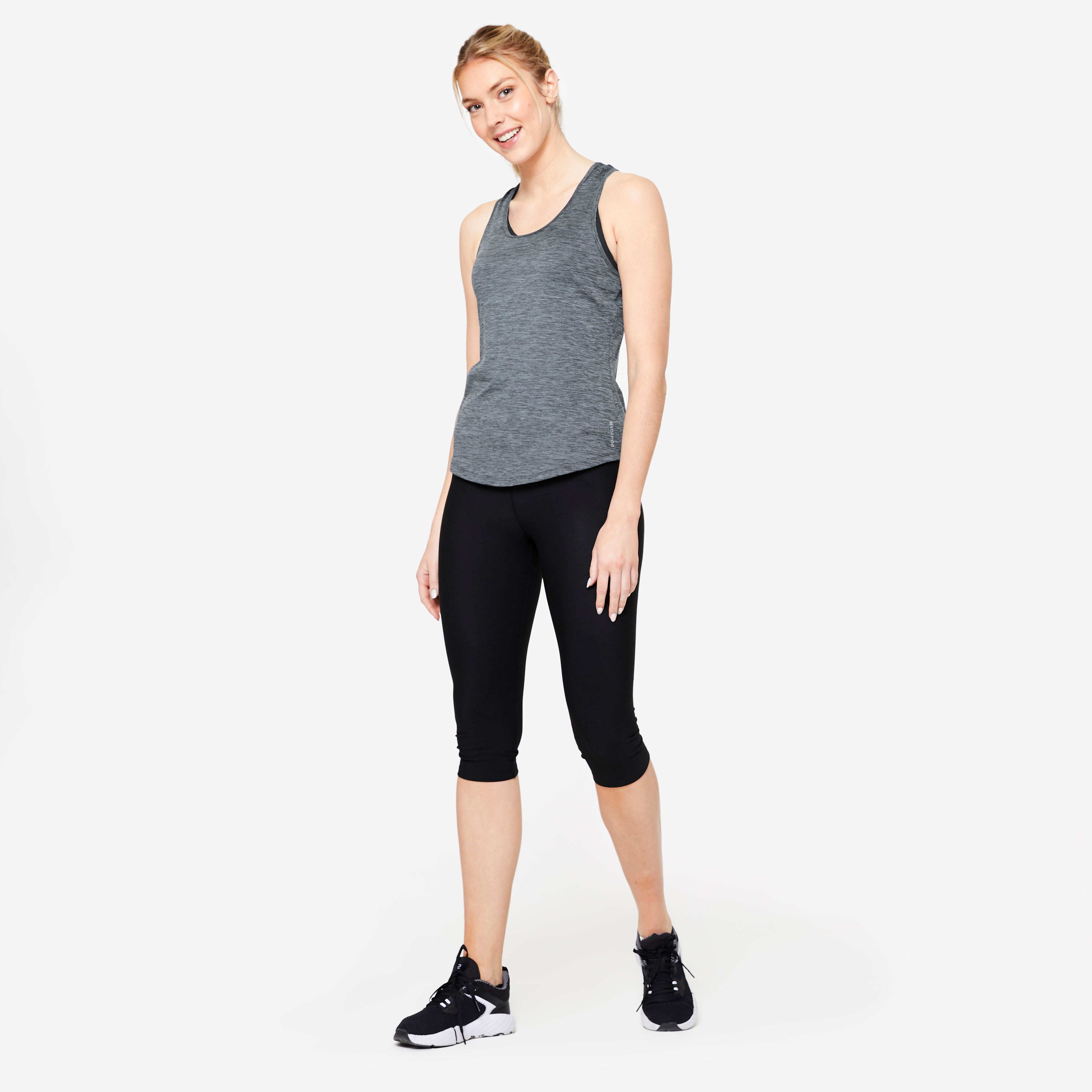 Women’s Gym Cropped Leggings - FCA 100 Black - DOMYOS