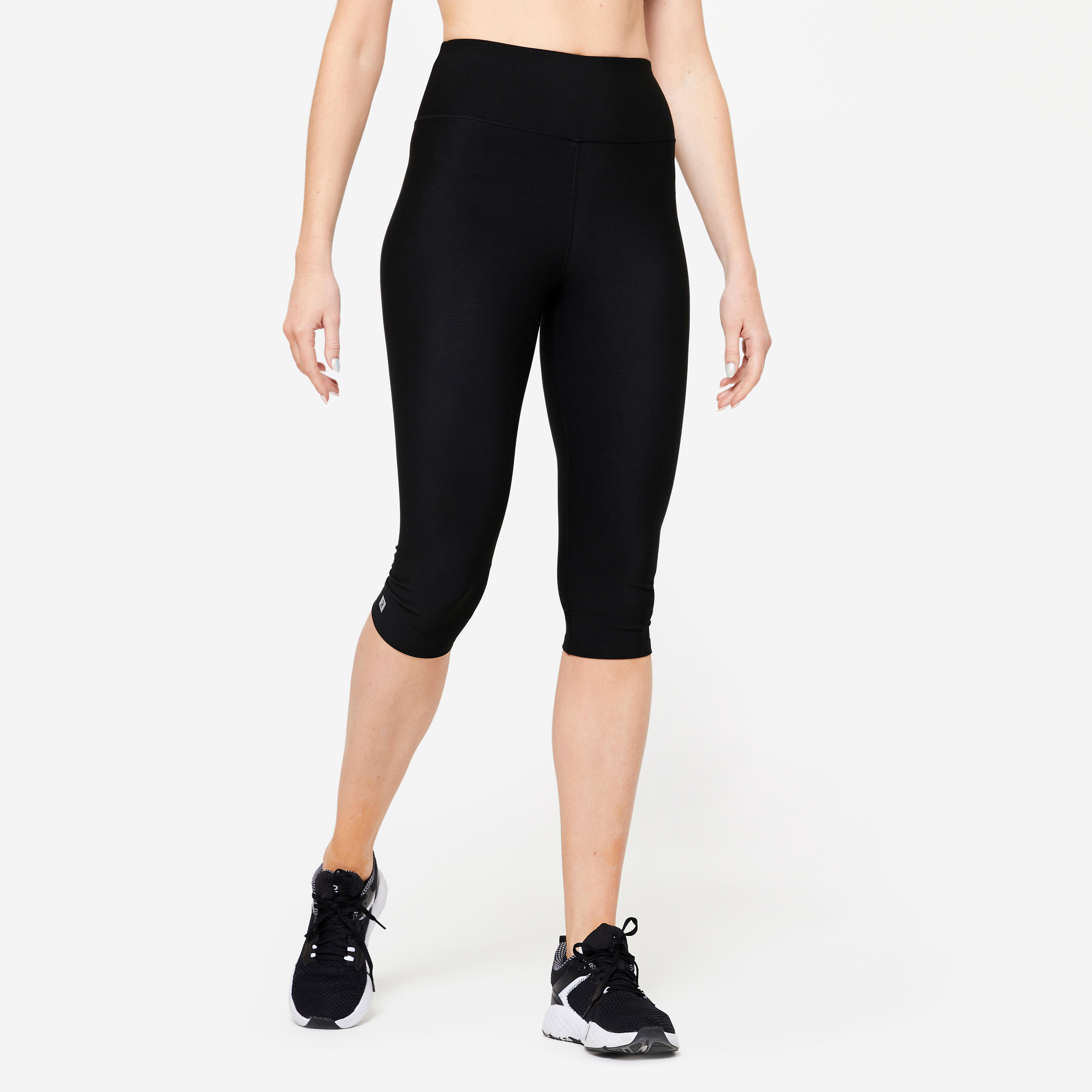 Women’s Gym Cropped Leggings - FCA 100 Black - DOMYOS