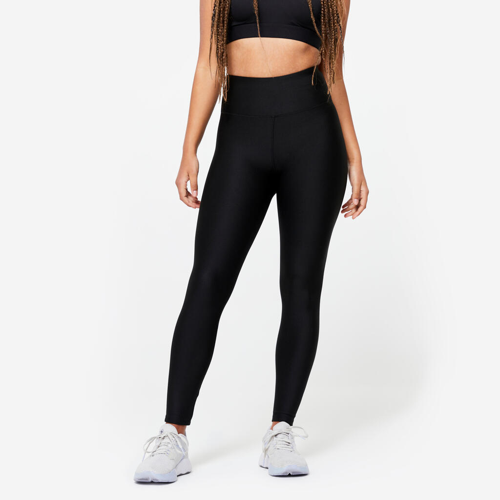 Legging de fitness taille haute femme, bleu noir