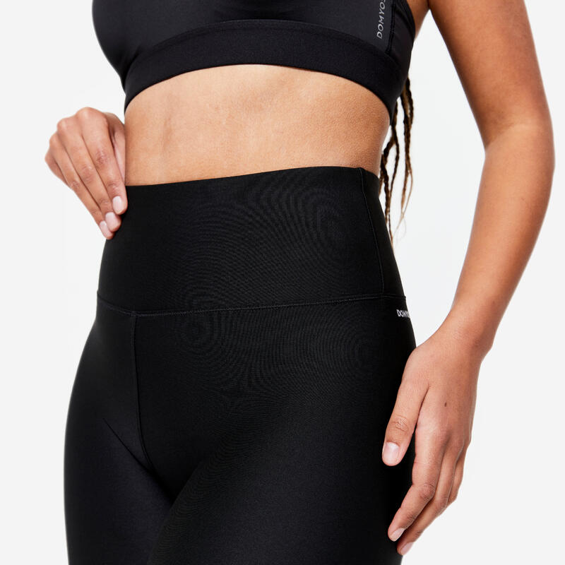 Legging met hoge taille voor cardiofitness dames zwart