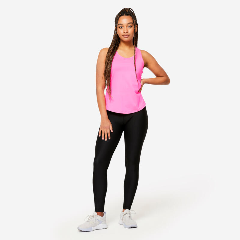 Leggings fitness talle alto Mujer Domyos negro humo