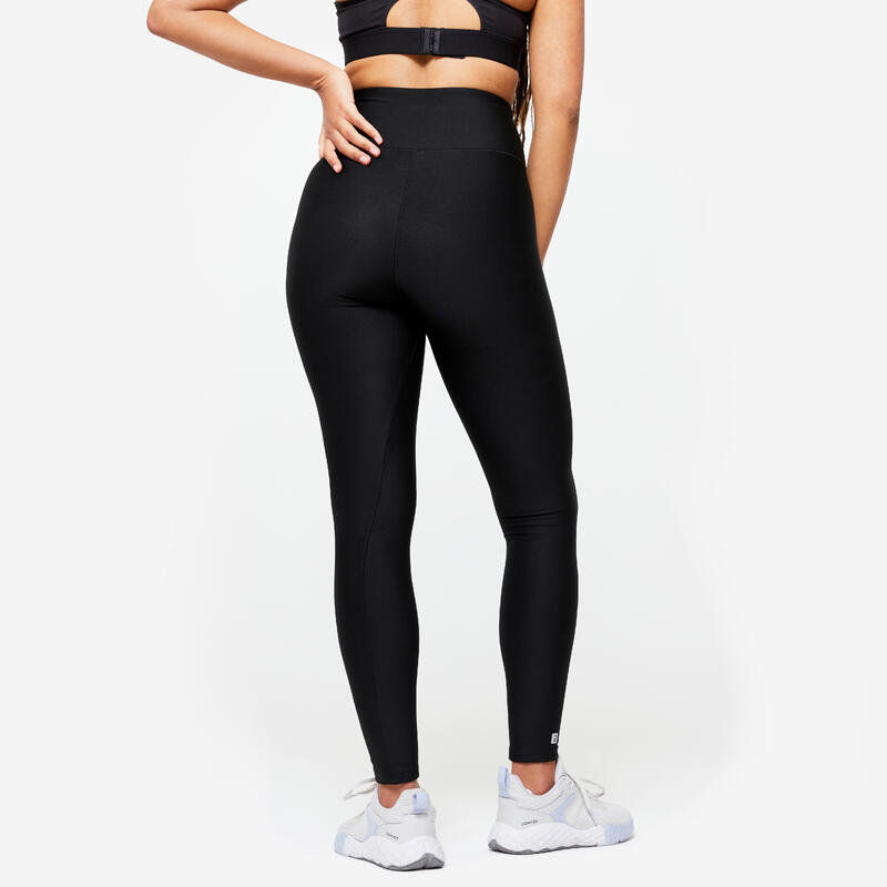 Leggings fitness talle alto Mujer Domyos negro humo