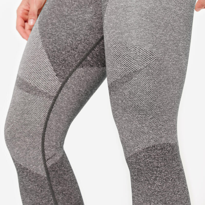 Leggings mit hoher Taille und Smartphonetasche Fitness seamless Damen - grau