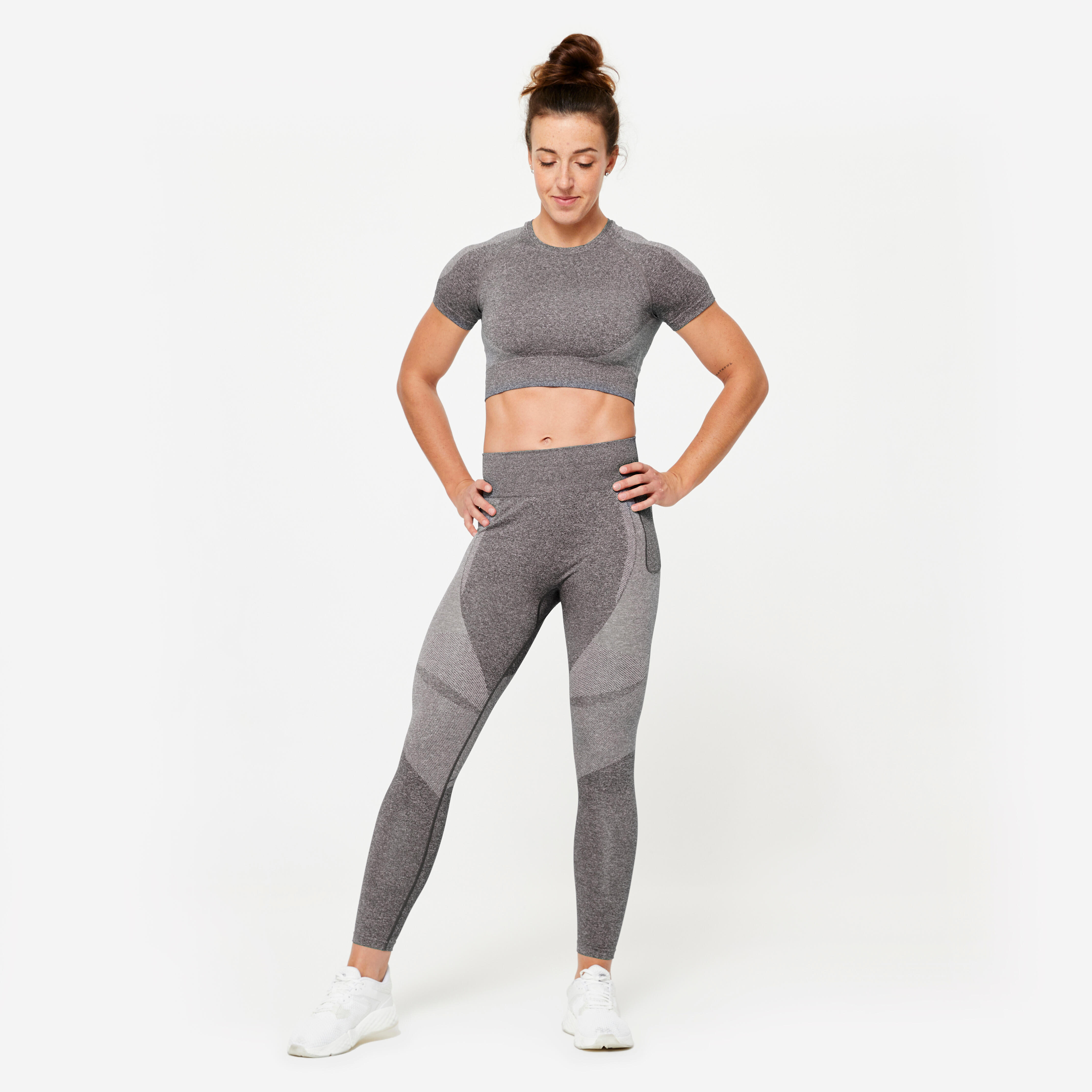 High Waisted Seamless Fitness Leggings with Phone Pocket Grey