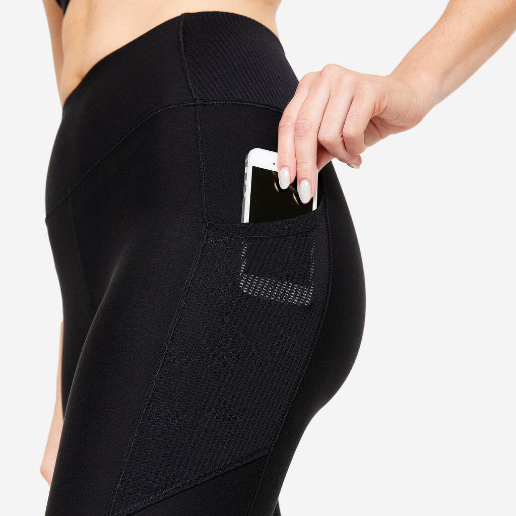 Women's Fitness Cardio Short Leggings with Phone Pocket - Black