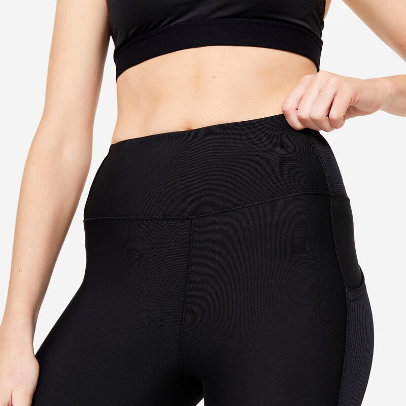 Korte cardiofitnesslegging voor dames smartphonezak zwart