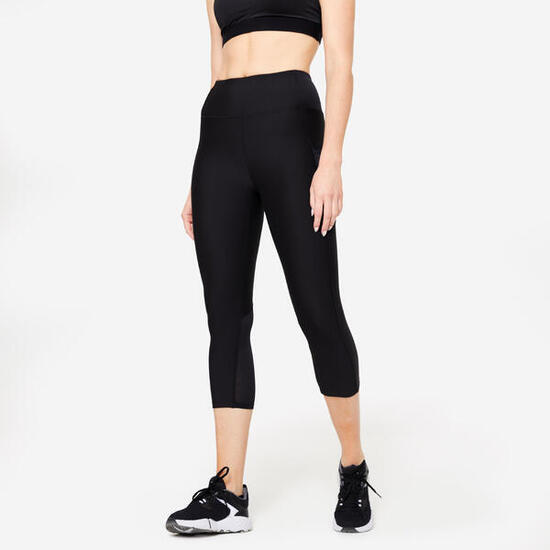 Kurze Leggings mit Smartphonetasche Fitness Cardio Damen schwarz