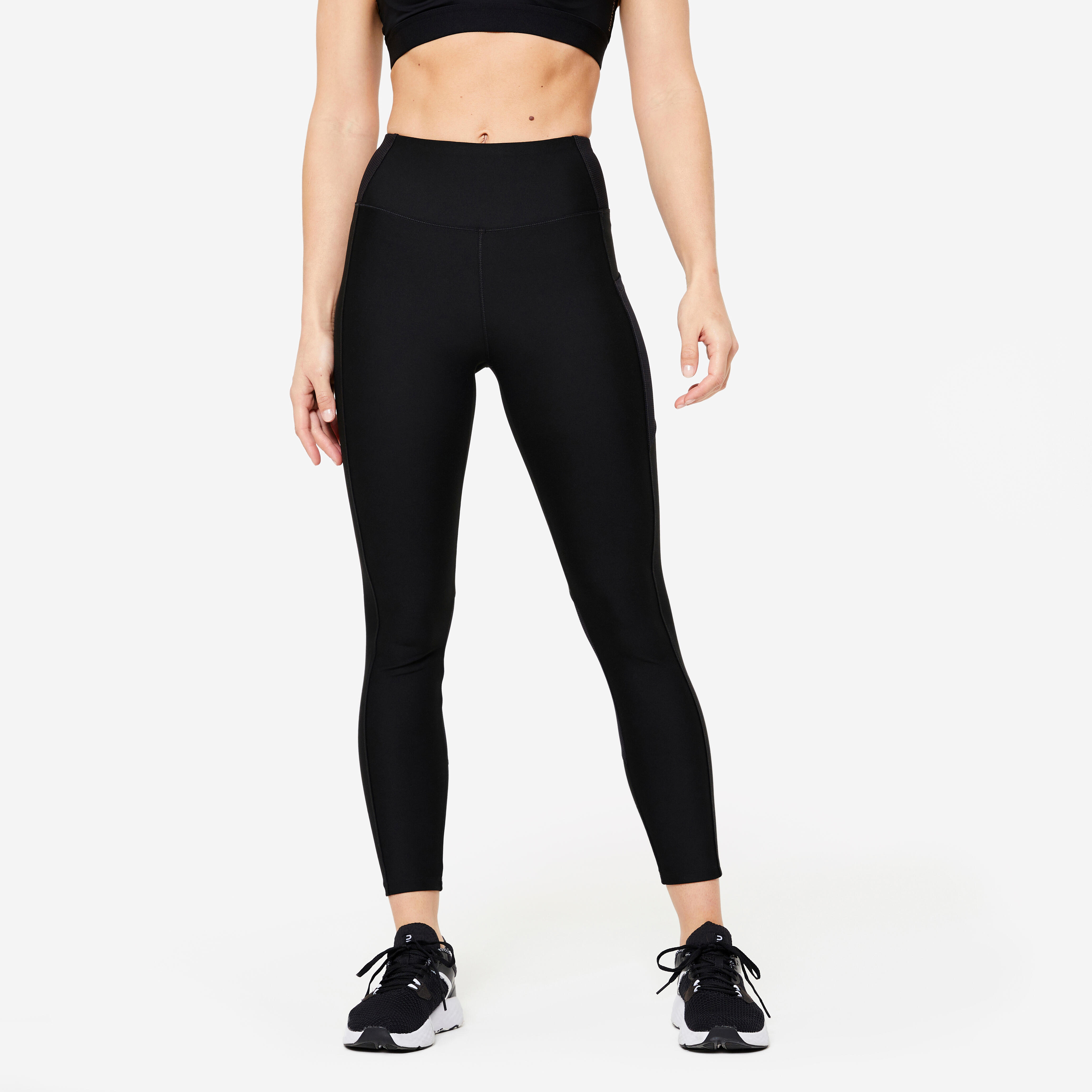 Leggings fitness da donna con tasca per telefono, nero fumé