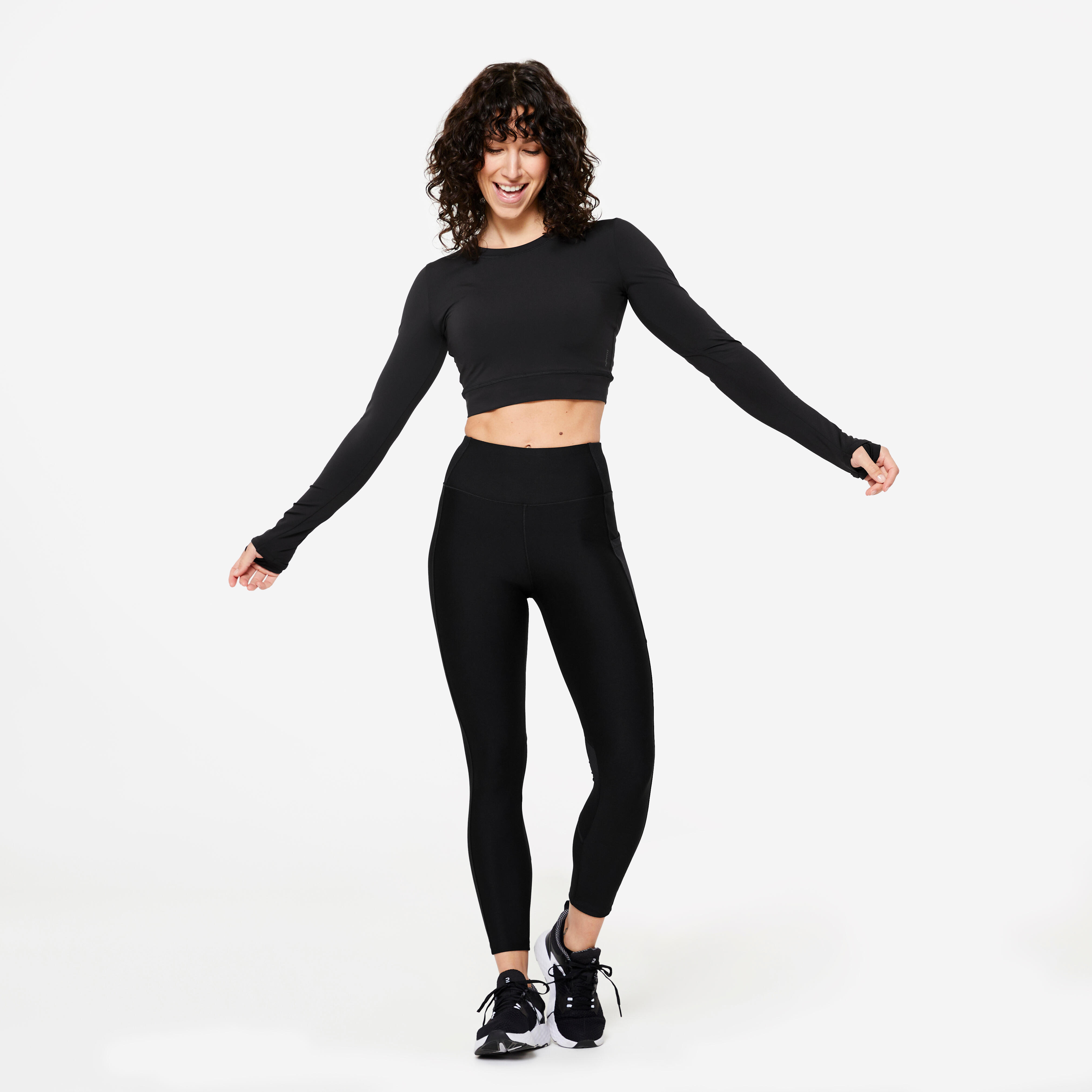 Women’s Long Sleeve Breathable Fitness Crop Top – 520 - DOMYOS