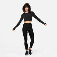 Women's Fitness Long-Sleeved Cropped T-Shirt - Black