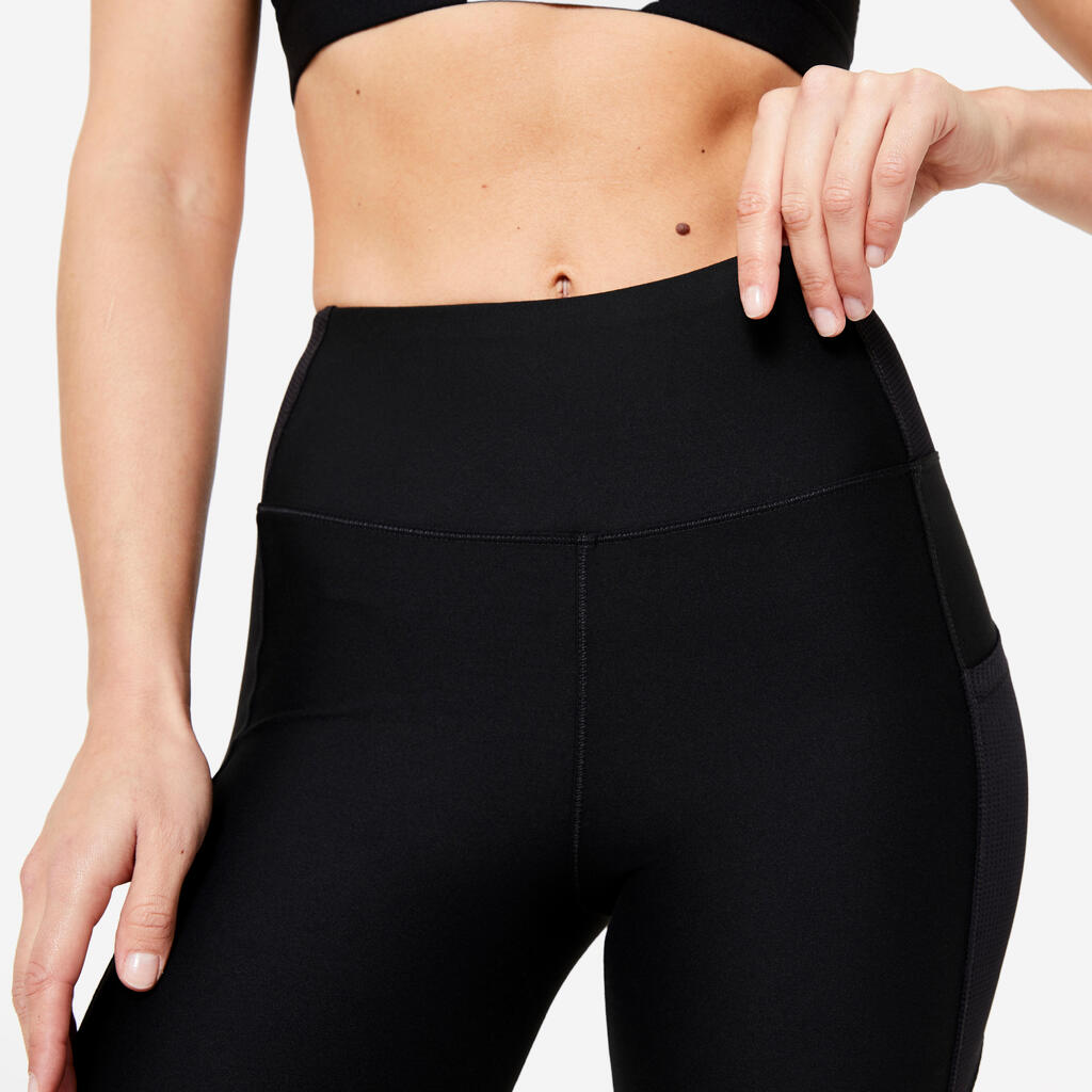 Women's Fitness Cardio Leggings with Phone Pocket - Black/Grey Print